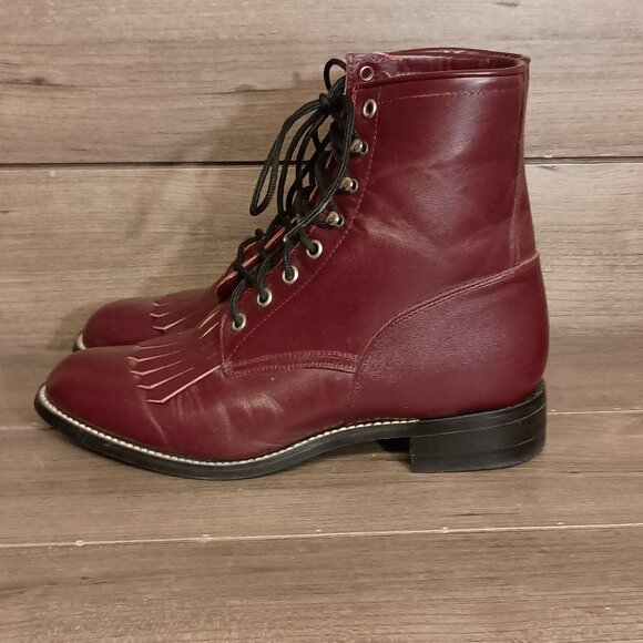 Justin Boots Women Size 5.5D Style 524Y Maroon Leather Lace Up - Picture 8 of 16